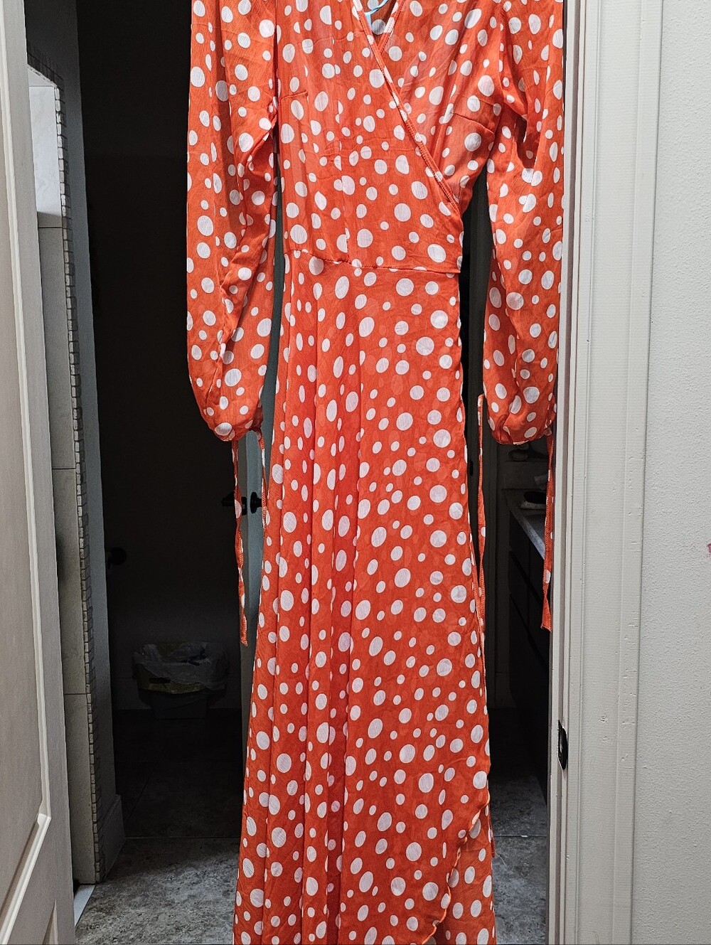 Polka Dot Wrap Maxi Dress - Orange & White